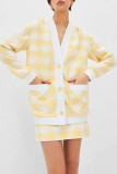 Celebrities Elegant Plaid Contrast V Neck Long Sleeve Two Pieces