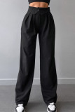 Street Solid Fold Loose High Waist Straight Solid Color Bottoms