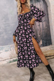 Elegant College Floral Slit Square Collar A Line Dresses