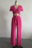 Casual Solid Draw String Fold Turndown Collar Long Sleeve Three Pieces(Shirt vest trousers)