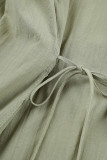 Casual Solid Frenulum V Neck Long Sleeve Dresses