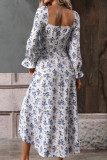 Elegant College Floral Slit Square Collar A Line Dresses