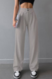 Street Solid Fold Loose High Waist Straight Solid Color Bottoms
