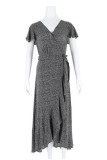 Elegant Print Frenulum With Bow V Neck Dresses