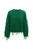 British Style Elegant Solid Tassel O Neck Tops
