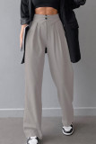 Street Solid Fold Loose High Waist Straight Solid Color Bottoms