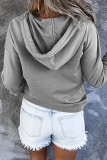 Casual Solid Pocket Buckle Hooded Collar Tops