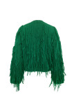 British Style Elegant Solid Tassel O Neck Tops
