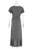 Elegant Print Frenulum With Bow V Neck Dresses