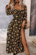 Elegant College Floral Slit Square Collar A Line Dresses