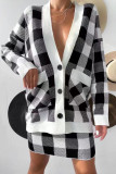 Celebrities Elegant Plaid Contrast V Neck Long Sleeve Two Pieces