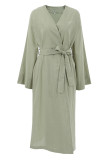 Casual Solid Frenulum V Neck Long Sleeve Dresses