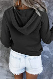Casual Solid Pocket Buckle Hooded Collar Tops