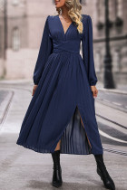 Elegant Solid Slit V Neck Waist Skirt Dresses