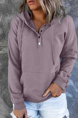 Casual Solid Pocket Buckle Hooded Collar Tops