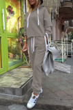 Casual Solid Patchwork Hooded Collar Long Sleeve Two Pieces
