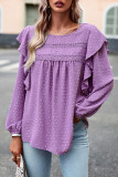 Elegant Solid Flounce O Neck Tops