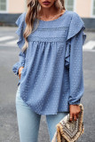 Elegant Solid Flounce O Neck Tops