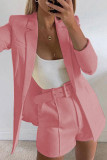 Chic Solid Lapel Long Sleeve Suit Coat+Slim Suit Shorts Two-piece