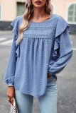 Elegant Solid Flounce O Neck Tops