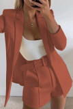 Chic Solid Lapel Long Sleeve Suit Coat+Slim Suit Shorts Two-piece