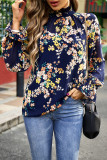 Celebrities Elegant Floral Patchwork Turtleneck Tops