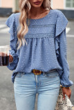 Elegant Solid Flounce O Neck Tops