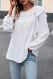 Elegant Solid Flounce O Neck Tops