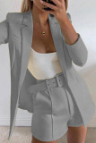 Chic Solid Lapel Long Sleeve Suit Coat+Slim Suit Shorts Two-piece