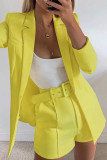 Chic Solid Lapel Long Sleeve Suit Coat+Slim Suit Shorts Two-piece