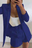 Chic Solid Lapel Long Sleeve Suit Coat+Slim Suit Shorts Two-piece