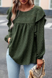 Elegant Solid Flounce O Neck Tops