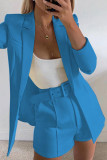 Chic Solid Lapel Long Sleeve Suit Coat+Slim Suit Shorts Two-piece