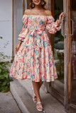 Elegant Floral Patchwork Square Collar A Line Dresses