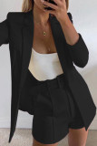 Chic Solid Lapel Long Sleeve Suit Coat+Slim Suit Shorts Two-piece