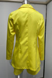 Chic Solid Lapel Long Sleeve Suit Coat+Slim Suit Shorts Two-piece