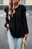 Elegant Solid Flounce O Neck Tops
