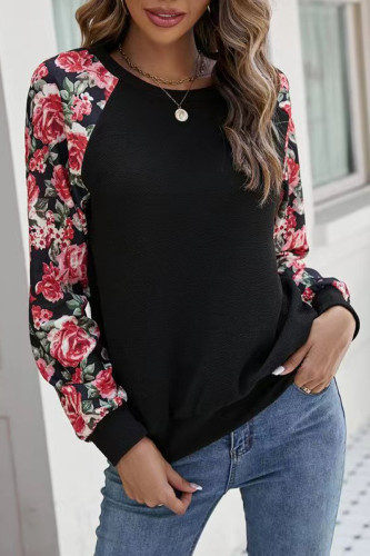 Casual Floral Patchwork O Neck Tops