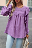 Elegant Solid Flounce O Neck Tops