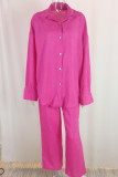 Casual Solid Frenulum Buttons Turndown Collar Long Sleeve Two Pieces