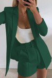 Chic Solid Lapel Long Sleeve Suit Coat+Slim Suit Shorts Two-piece