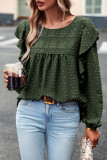 Elegant Solid Flounce O Neck Tops