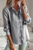 British Style Solid Patchwork Lotus Leaf Collar Tops