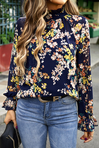 Celebrities Elegant Floral Patchwork Turtleneck Tops