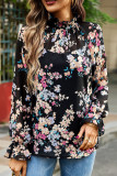 Celebrities Elegant Floral Patchwork Turtleneck Tops