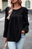 Elegant Solid Flounce O Neck Tops