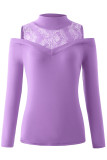 Elegant Solid Lace Turtleneck Tops