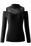 Elegant Solid Lace Turtleneck Tops