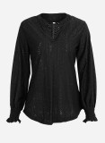 Casual Solid Hollowed Out Stringy Selvedge V Neck Tops