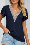 Casual Solid Patchwork V Neck T-Shirts